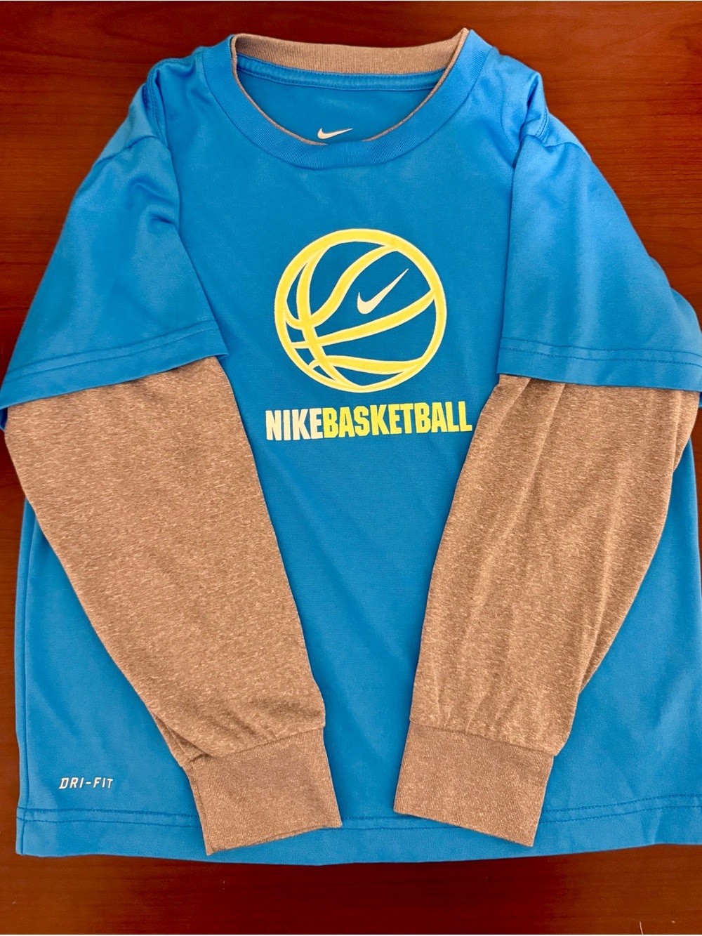 Nike Dri-Fit Blue & Gray Basketball Layered Long-Sleeve Tee